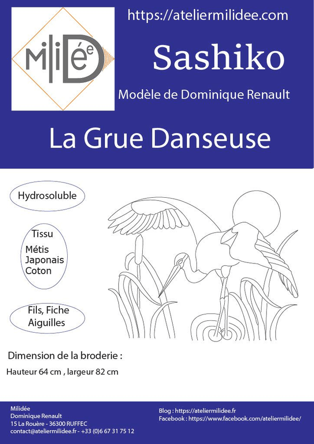Panneau Sashiko - LA GRUE DANSEUSE