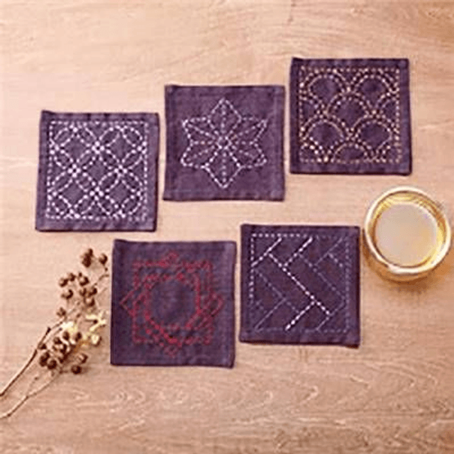 KIT OLYMPUS SASHIKO- LOTS DE 5 CARRES TSUMUGI A BRODER 