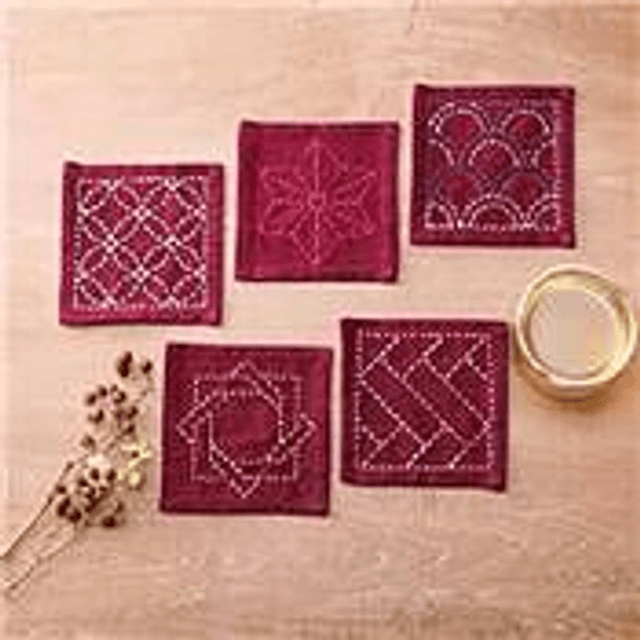 KIT OLYMPUS SASHIKO- LOTS DE 5 CARRES TSUMUGI A BRODER 