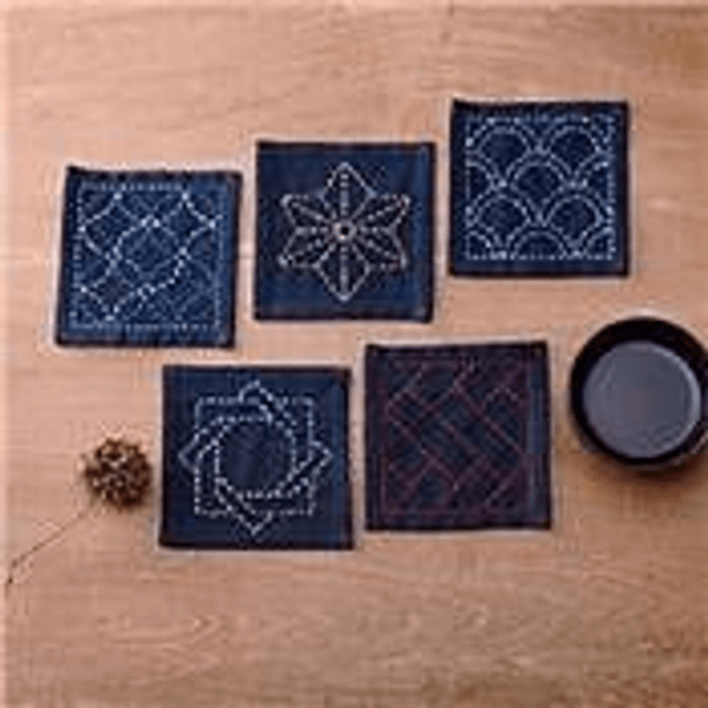 KIT OLYMPUS SASHIKO- LOTS DE 5 CARRES TSUMUGI A BRODER 
