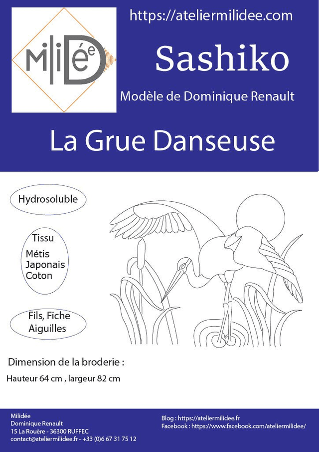 Panneau Sashiko - LA GRUE DANSEUSE