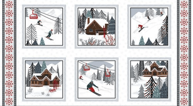 PANNEAU CHALETS ET SKIEURS